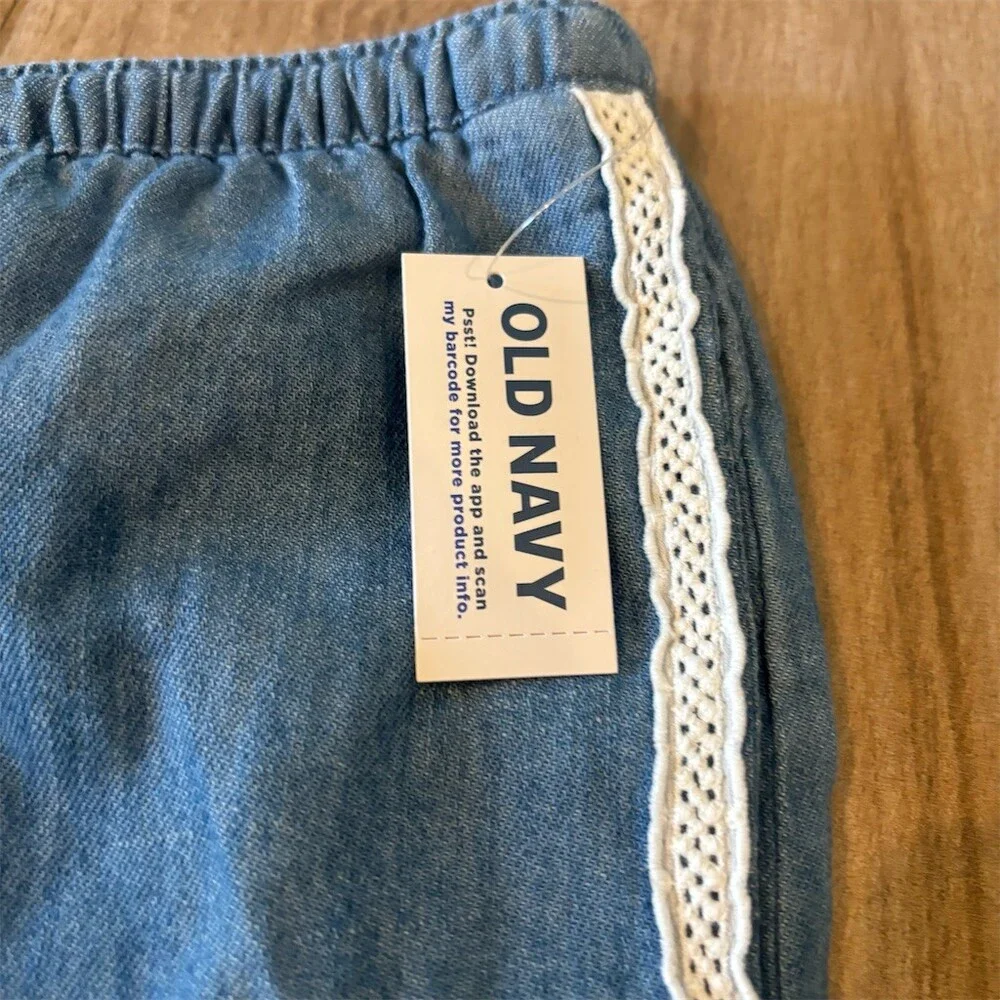 Old Navy Girls Culotte Pants XL (14-16) Blue Wide-Leg Pull-On Lace Trim